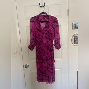 Magenta sheer button front dress or long sheer coat